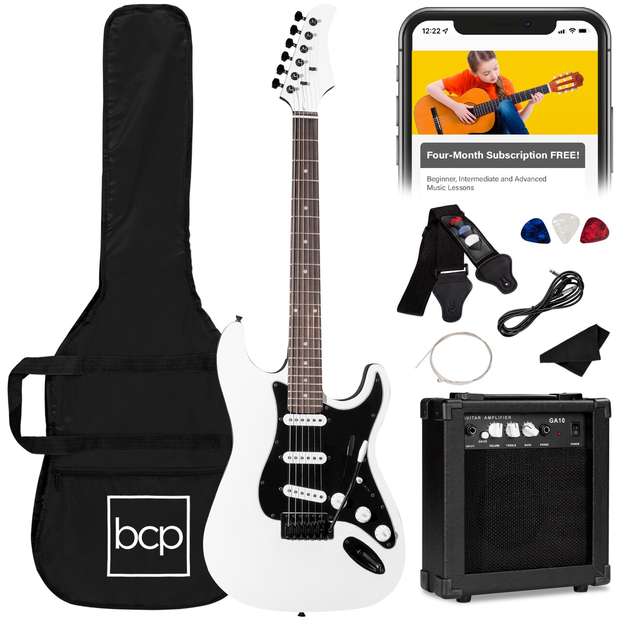 Best Choice Products 39in Full Size Beginner Electric Guitar Kit with Case, Strap, Amp, Whammy Bar